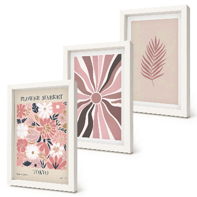 Bilderset mit rahmen Blumenmuster mit Blättern und geometrischen Formen