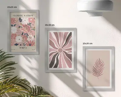 Blumenmuster mit Blättern und geometrischen Formen als Bilderset mit Rahmen