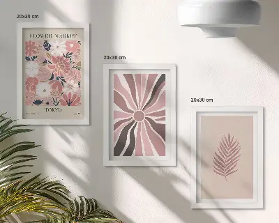Blumenmuster mit Blättern und geometrischen Formen als Bilderset mit Rahmen