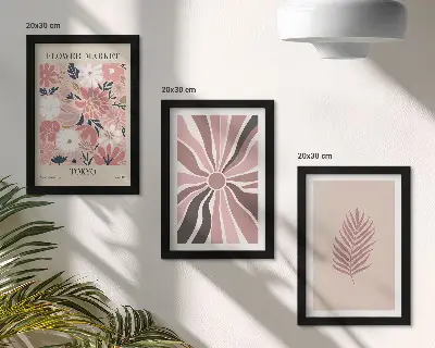 Blumenmuster mit Blättern und geometrischen Formen als Bilderset mit Rahmen