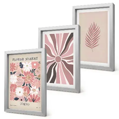 Blumenmuster mit Blättern und geometrischen Formen als Bilderset mit Rahmen