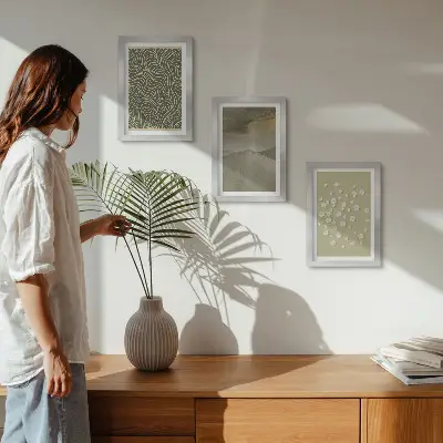 Fotowand mit wellenförmigen abstrakten Mustern und Boho-Blumen