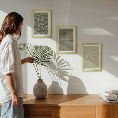 Fotowand mit wellenförmigen abstrakten Mustern und Boho-Blumen