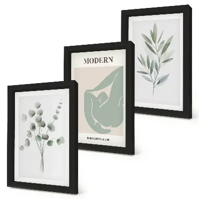 Bilderwand mit Pflanzenmotiven in zarten Grüntönen