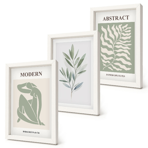 Bilderset mit rahmen Matisse-Design, Aquarell, Boho-Pflanzen