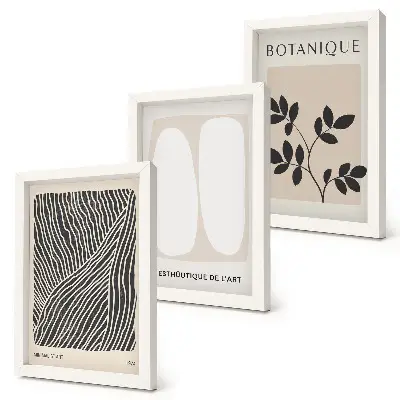 Fotowand mit floralen Mustern und minimalistischen Linien in neutralen Farben