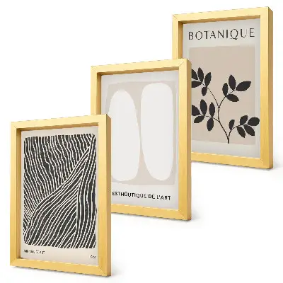 Fotowand mit floralen Mustern und minimalistischen Linien in neutralen Farben