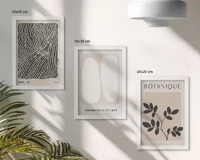 Fotowand mit floralen Mustern und minimalistischen Linien in neutralen Farben