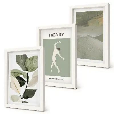 Bilderwand mit Pflanzenmuster, Silhouetten und abstrakten Formen