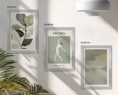Bilderwand mit Pflanzenmuster, Silhouetten und abstrakten Formen