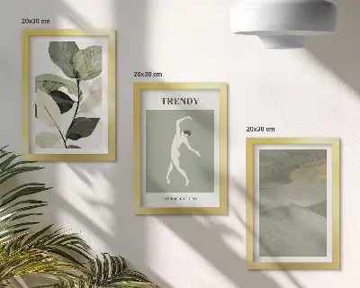 Bilderwand mit Pflanzenmuster, Silhouetten und abstrakten Formen