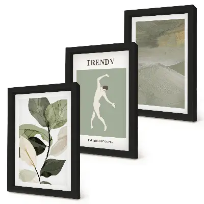 Bilderwand mit Pflanzenmuster, Silhouetten und abstrakten Formen
