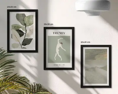 Bilderwand mit Pflanzenmuster, Silhouetten und abstrakten Formen