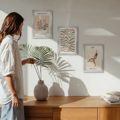 Bilderwand mit abstrakten Matisse Boho Formen und Mustern