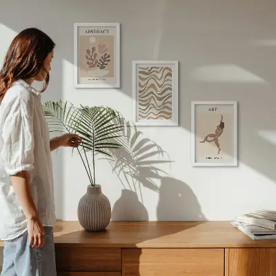 Bilderwand mit abstrakten Matisse Boho Formen und Mustern