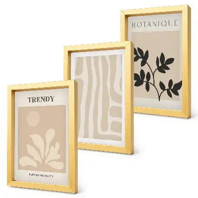 Bilderwand mit stilvollen Pflanzenmustern in Beige- und Schwarztönen