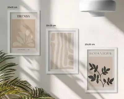 Bilderwand mit stilvollen Pflanzenmustern in Beige- und Schwarztönen