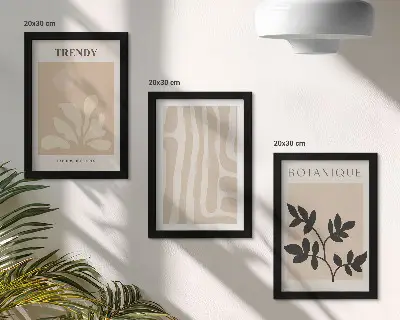 Bilderwand mit stilvollen Pflanzenmustern in Beige- und Schwarztönen