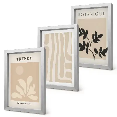 Bilderwand mit stilvollen Pflanzenmustern in Beige- und Schwarztönen