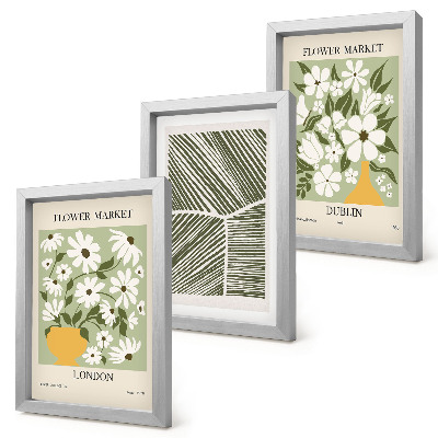 Bilderset mit rahmen Blumenmuster London und Dublin abstrakte Linien