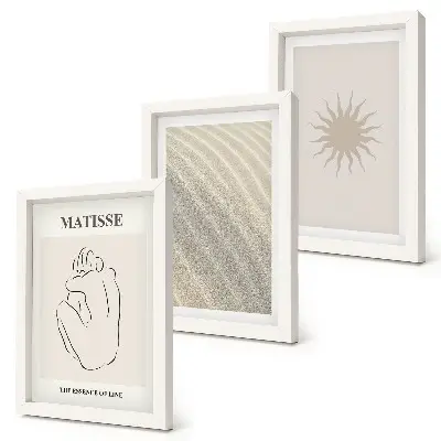 Fotowand mit minimalistischen Linien, Sand, Wellen und Sonne