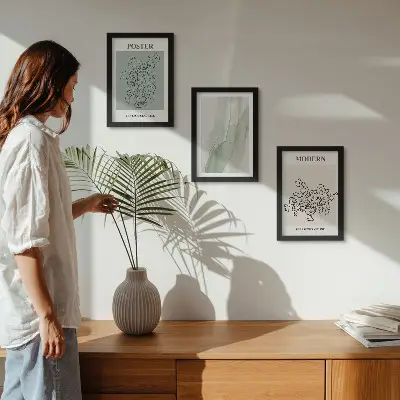 Blumen in einer Vase modernes und minimalistisches Bilderset mit Rahmen