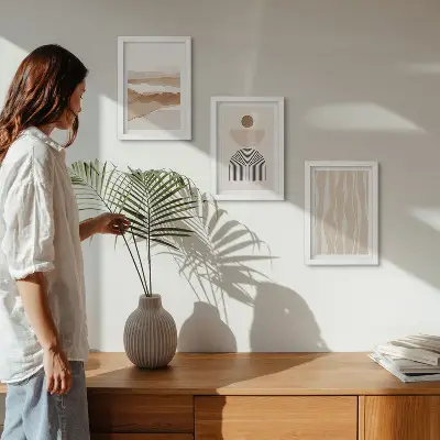 Bilderwand abstrakte Landschaft mit natürlichen Formen und Geometrie