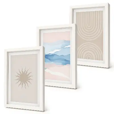 Fotowand mit Sonne, Wellen und abstrakten Linien in Pastellfarben