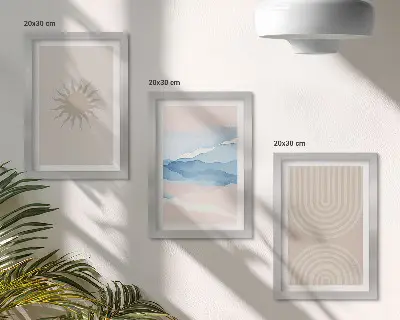 Fotowand mit Sonne, Wellen und abstrakten Linien in Pastellfarben