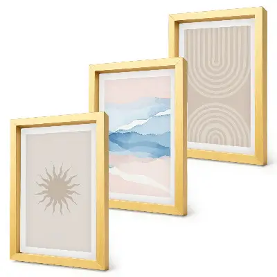 Fotowand mit Sonne, Wellen und abstrakten Linien in Pastellfarben