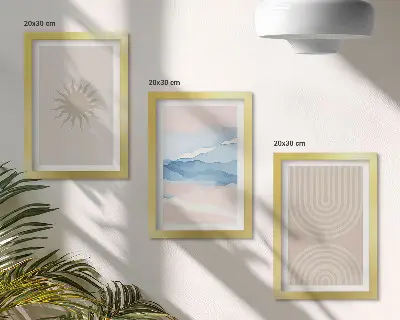 Fotowand mit Sonne, Wellen und abstrakten Linien in Pastellfarben