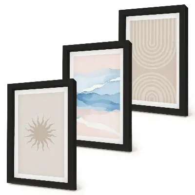 Fotowand mit Sonne, Wellen und abstrakten Linien in Pastellfarben