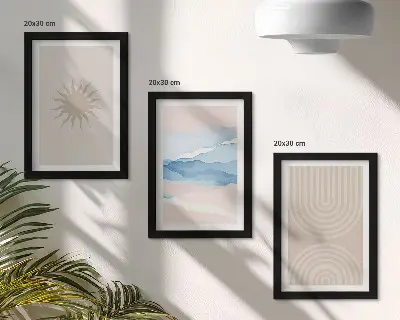 Fotowand mit Sonne, Wellen und abstrakten Linien in Pastellfarben