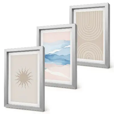 Fotowand mit Sonne, Wellen und abstrakten Linien in Pastellfarben