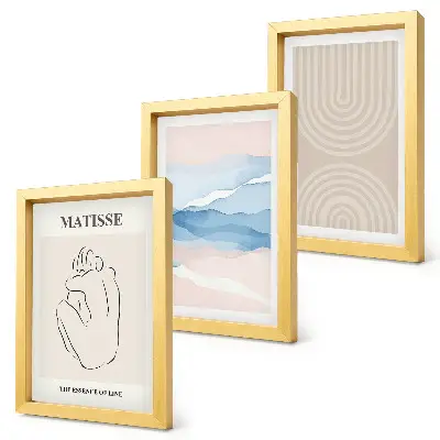 Bilderwand mit Linien und Wellen in Pastelltönen und minimalistischen Akzenten