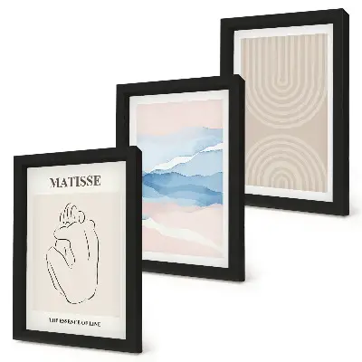 Bilderwand mit Linien und Wellen in Pastelltönen und minimalistischen Akzenten