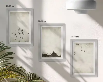 Bilderset Vögel im Flug im minimalistischen Stil mit Rahmen
