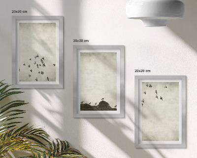 Bilderset mit rahmen Vögel im Flug, gemalt im minimalistischen Stil