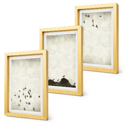 Bilderset mit rahmen Vögel im Flug, gemalt im minimalistischen Stil
