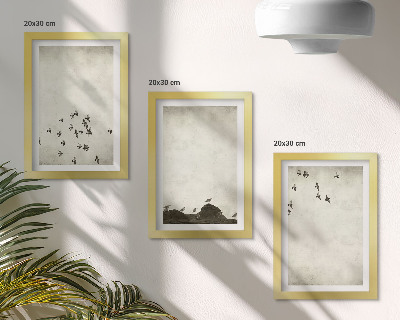 Bilderset mit rahmen Vögel im Flug, gemalt im minimalistischen Stil