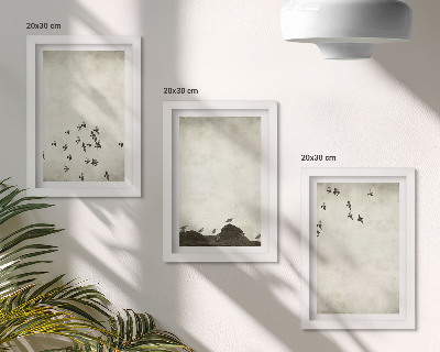 Bilderset mit rahmen Vögel im Flug, gemalt im minimalistischen Stil