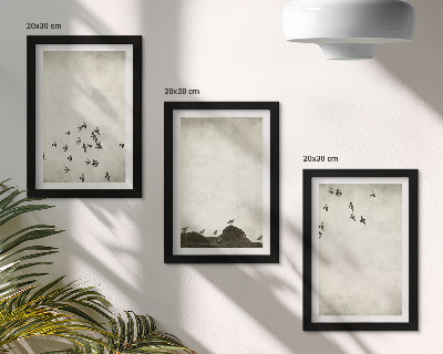Bilderset mit rahmen Vögel im Flug, gemalt im minimalistischen Stil