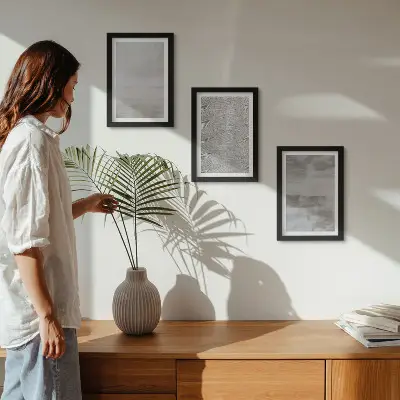 Bilderwand mit modernen Texturstrukturen im minimalistischen Stil