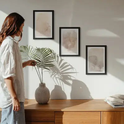 Fotowand mit warmen Aquarellen und pastellfarbenen Texturen auf Leinwand