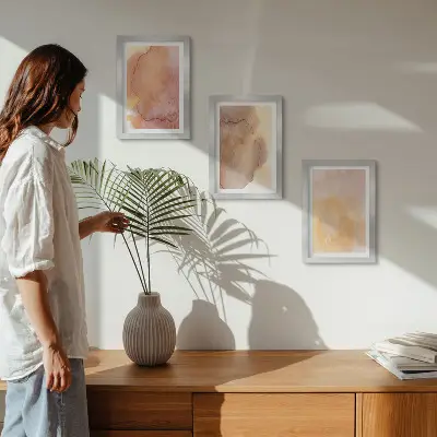 Bilderwand warme Aquarellfarben auf Leinwand mit farbenfrohen Texturen