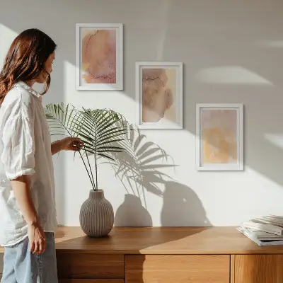 Bilderwand warme Aquarellfarben auf Leinwand mit farbenfrohen Texturen