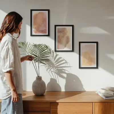 Bilderwand warme Aquarellfarben auf Leinwand mit farbenfrohen Texturen