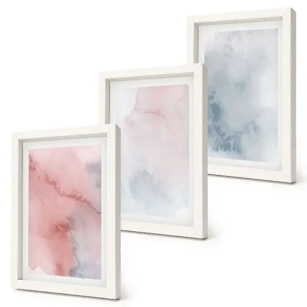 Bilderset mit Rahmen pastellfarbene Aquarelle auf Leinwand mit farbenfrohen Texturen