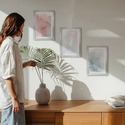 Bilderset mit Rahmen pastellfarbene Aquarelle auf Leinwand mit farbenfrohen Texturen