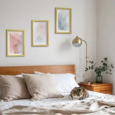 Bilderset mit Rahmen pastellfarbene Aquarelle auf Leinwand mit farbenfrohen Texturen